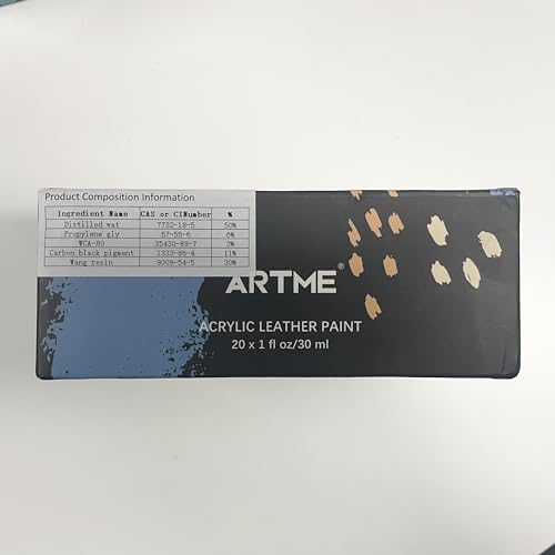 ARTME Acrylic Leather Paint Set, 20 Colors x 30ml Acrylic Leather Dye Kit Perfect for Shoes, Sneakers, Jackets, Leather Sofa, and Car Seat Artme