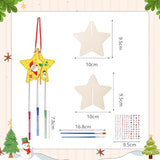 MEZOOM 8pcs Christmas Wooden Windchimes for Kid, Make Your Own 3D Star Wind Chimes Star Hanging Decoration Xmas DIY Art Craft for Christmas Winter MEZOOM