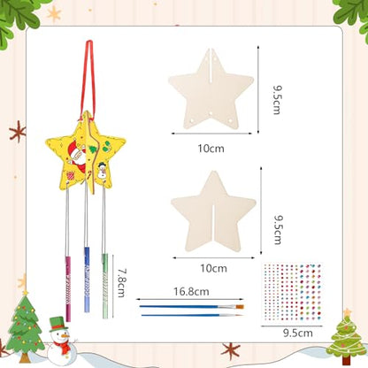 MEZOOM 8pcs Christmas Wooden Windchimes for Kid, Make Your Own 3D Star Wind Chimes Star Hanging Decoration Xmas DIY Art Craft for Christmas Winter - WoodArtSupply