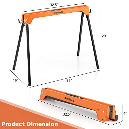 Goplus Folding Sawhorses Twin Pack, Portable Saw Horses with 2x4 Support Arms, 1322 LB Capacity, Heavy Duty Table Stand with Easy Grip Handles, - WoodArtSupply