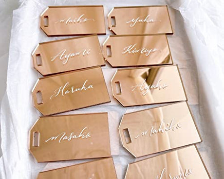 Set of 10 Mirrored Wedding Gift Tags, DIY Acrylic Blanks, Personalized Luggage Tag, Acrylic Christmas Ornament (Rose Gold Mirror) XIAOYUE