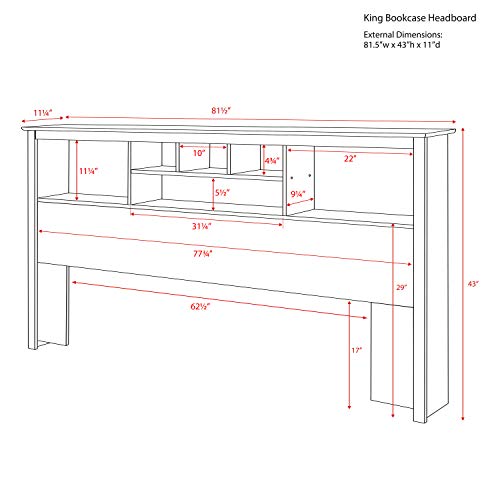 Drifted Gray King Size Bookcase Headboard – Stylish & Space-Saving Design by Prepac - WoodArtSupply