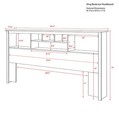 Drifted Gray King Size Bookcase Headboard – Stylish & Space-Saving Design by Prepac - WoodArtSupply