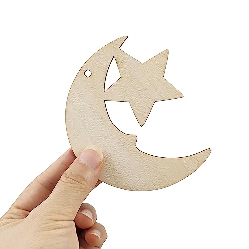 32 Pack Wooden Moon and Star Cutouts Glitter Crescent Moon & Star Cutout Crafts Small Wooden Moon Star Hanging Ornaments Gift Tags for Home Party