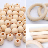 93 Pcs Macrame Kit Includes 4pcs Macrame Wooden Sticks 34pcs Wooden Rings Circles 55pcs Wood Beads Unfinished Wood Rings Beads Sticks for Macrame GrliTra