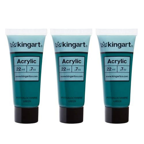 KINGART 500-135 PRO Artist Quality Phthalocy Green Acrylic Paint, 22ml (0.74oz) Tubes, 3 Pack - Set (66ml Total), Phthalocy Green KINGART