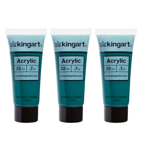 KINGART 500-135 PRO Artist Quality Phthalocy Green Acrylic Paint, 22ml (0.74oz) Tubes, 3 Pack - Set (66ml Total), Phthalocy Green KINGART