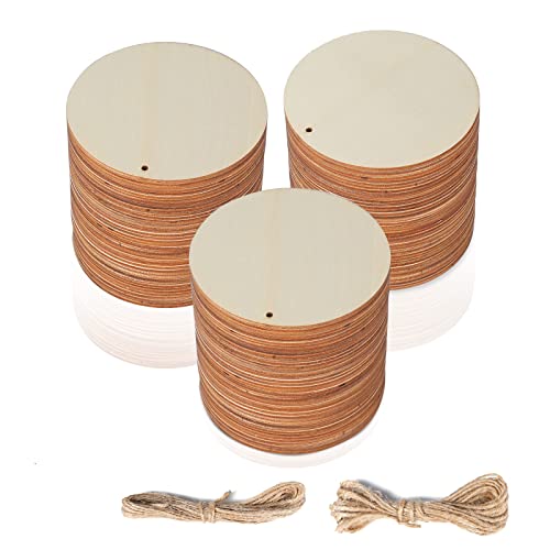 Bligo Round Wooden Discs with Holes 40pcs Unfinished Predrilled Wood Slices Circles 3.94" Wood Ornaments for Predrilled Natural Wood Slices for Party
