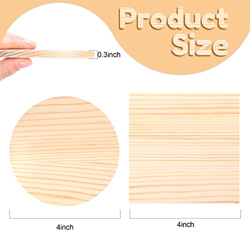 36 Pcs Unfinished Wood Coasters 4" Square and Round Wood Slices for Nature Crafts Blank Wooden Coasters for Crafts and 132 Pcs Non Slip Dot Stickers EBOOT