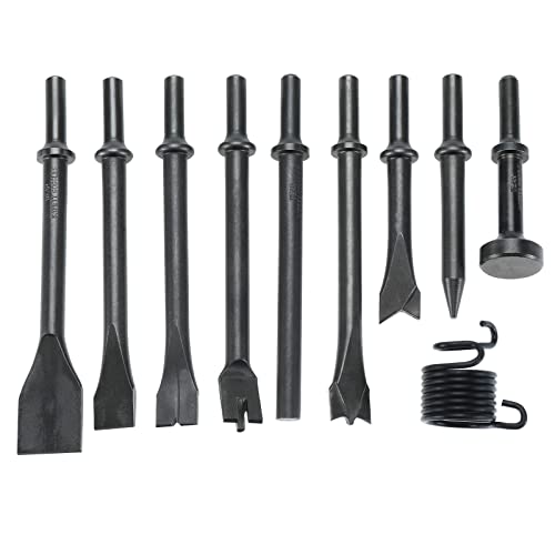 YaeKoo Smoothing Air Hammer Pneumatic Chisels Tools, 10pcs 0.401'' (10mm) Shank Heavy Duty Smoothing Pneumatic Air Rivet Hammer Chisels High Carbon YaeKoo