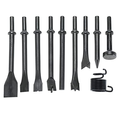 YaeTek 10 Pcs Air Hammer Pneumatic Chisels Tools including 9pcs 0.401'' Shank Smoothing Pneumatic Air Hammer Chisels Bits and High Carbon Steel YaeTek
