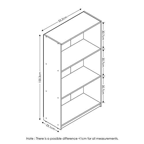 Furinno Basic 3-Tier Bookcase Storage Shelves, Dark Brown