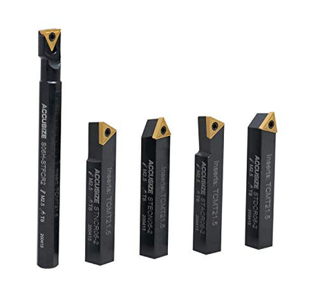 Accusize Industrial Tools 3/8" 5ps/set Indexable Turning Tool Set (4Ps turning + 1 PC boring), 2386-0038 Accusize Industrial Tools