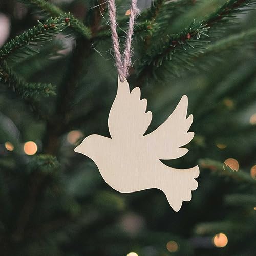 20pcs Bird Wood Cutouts Crafts Wooden Dove Shaped Hanging Ornaments with Jute Twines Gift Tags for DIY Projects Wedding Birthday Christmas Party