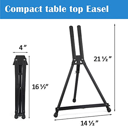 Falling in Art Aluminum 15" to 21" Tabletop Easel Display, Black Tripod with Rubber Feet, Holds Canvas, Paintings, Books, Photos, Signs - WoodArtSupply