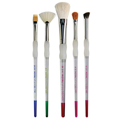 Royal & Langnickel Soft Grip 5pc Assorted Hair Texture Paint Brush Set, Includes - Deerfoot, Comb, Mop & Fan Brushes - WoodArtSupply