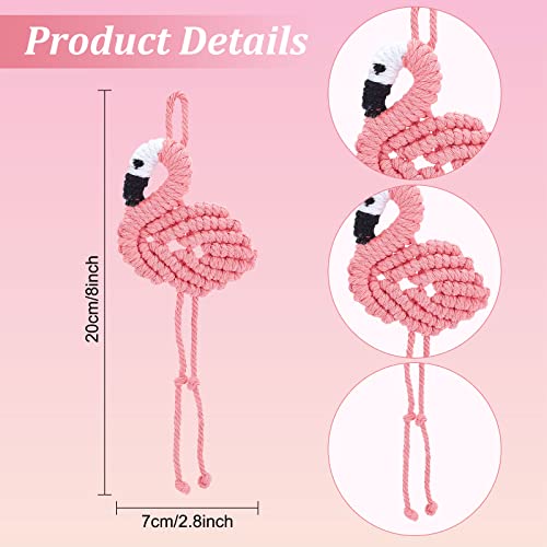 FREEBLOSS 4 Set Macrame Flamingo Ornament Boho Keychain Ornament Macrame Keychain DIY Kit Keychain Bag Charm for Girls Macrame Kit for Adults - WoodArtSupply