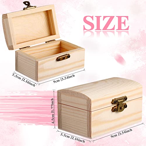 24 Pack Unfinished Wood Treasure Chest with 10 Paintbrushes, Small Treasure Box Wooden Craft Boxes with Locking Clasp Wooden Storage Box for DIY Chumia