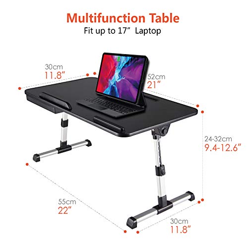 Lap Desk for Laptop,BUILDEC Adjustable Laptop Stand for Desk with Storage Drawer,Foldable Legs Standing Lap Table for Reading, Eating, Working, Buildec
