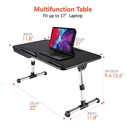 Lap Desk for Laptop,BUILDEC Adjustable Laptop Stand for Desk with Storage Drawer,Foldable Legs Standing Lap Table for Reading, Eating, Working, - WoodArtSupply