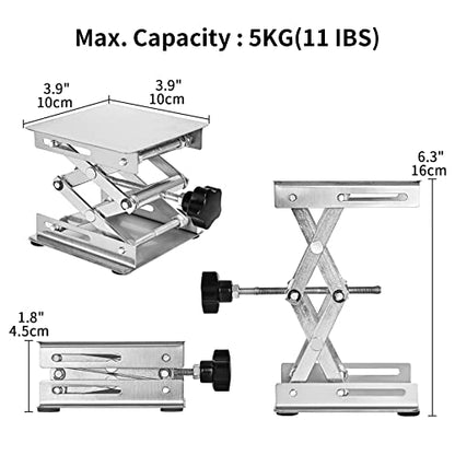 Lifancy 4 Pack Laser Engraver Lab Jack, 4" x 4" Stainless Steel Scissor Lift, Table Jack with Adjustable Height 50-155mm, Max Support Weight 11lbs, - WoodArtSupply