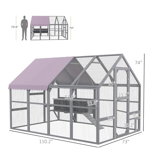 PawHut Chicken Run, 9.2' x 6.1' Large Chicken Coop with Nesting Box, Water-Resistant and Anti-UV Cover, Door, Wooden Metal Chicken Pen for 8-12 - WoodArtSupply