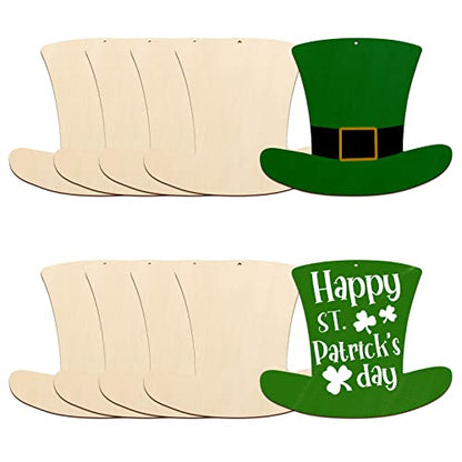 Large Size 7" Wooden St. Patrick's Day Ornaments to Paint,Hat Wooden DIY Blank Unfinished Round Wood Discs Ornament for Crafts Hanging - WoodArtSupply