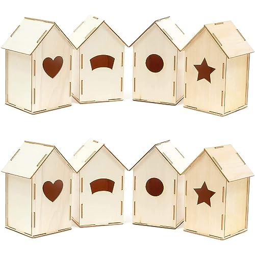 Mini Wood Bird Houses for DIY Crafts (4 Designs, 8 Count) Bright Creations