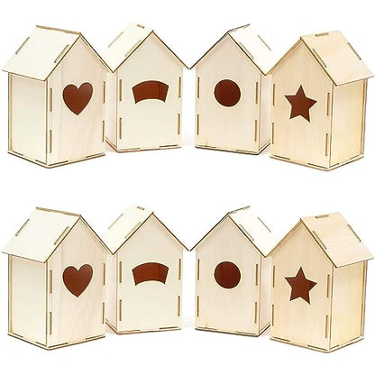 Mini Wood Bird Houses for DIY Crafts (4 Designs, 8 Count) - WoodArtSupply