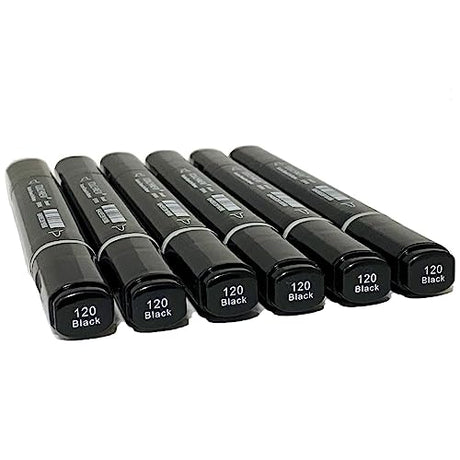 6 Pack Black Alcohol Markers, Double Tipped Soft Fine Tips and Brush Art Marker Set for Artist Adults Kids Coloring Sketching (Black) Arhomet
