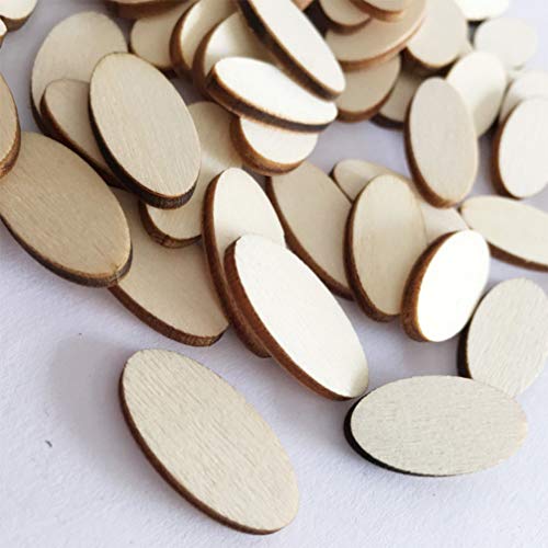 Kisangel 200pcs Unfinished Wood Oval Cutout Natural Rustic Wooden Ellipse Slices Chip Embellishment Gift Tag Board Game Pieces for DIY Arts and