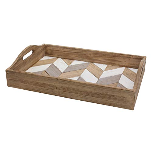 Stonebriar Decorative Rectangle Multicolor Chevron Wood Tray with Handles, 18" x 12" - WoodArtSupply