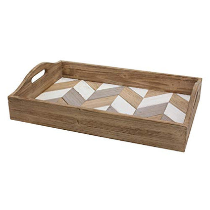 Stonebriar Decorative Rectangle Multicolor Chevron Wood Tray with Handles, 18" x 12" - WoodArtSupply