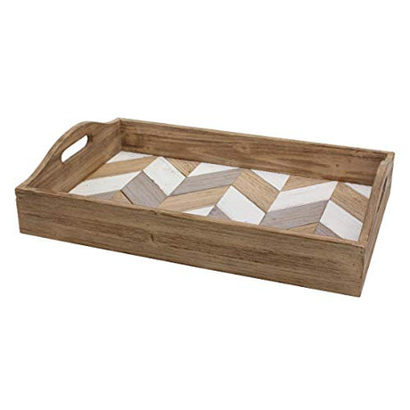 Stonebriar Decorative Rectangle Multicolor Chevron Wood Tray with Handles, 18" x 12" Stonebriar