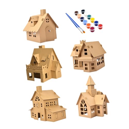 Toyvian 5 Sets Christmas Cookie House 3D Gingerbread House Cardboard City House Unfinished Xmas House Xmas Homemade Hut Wooden Christmas Village Toyvian
