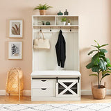 Edwin's Choice 71" H Entryway Hall Tree with Coat Rack and Storage Bench, Wood Coat Tree with Cushioned Stool and Hooks for Hallway, Living Room, Edwin's Choice