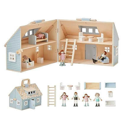 Olivia's Little World Wooden Quaint Little Cottage Dollhouse + Accessories for 3.5" Dolls, Multi