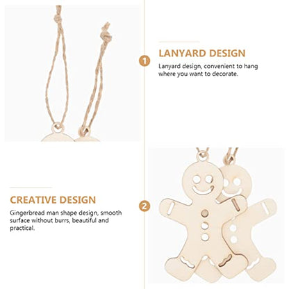 iplusmile 100pcs Wooden Gingerbread Man Cutouts Unfinished Wood Ornaments Blank Gingerbread Man Shape Pendants with Ropes for Christmas Easter Tree - WoodArtSupply