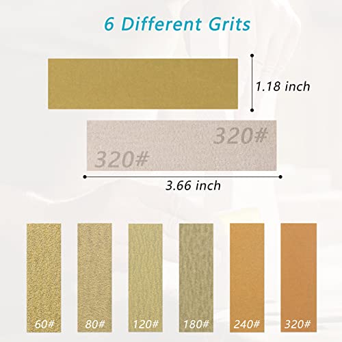 ZEHIQ 61 Pieces Detail Sanding Refill 3.5 x 1 inch, Micro Sander Kit for Small Projects Hook and Loop Aluminum Oxide Gold Sandpaper Assorted 60 to ZEHIQ
