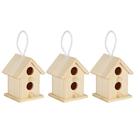 Meiyya Unfinished Birdhouse to Paint for Birdwatching with Perch, MoistureResistant Bird Nests, 3Pcs Birds Supplies Wooden Bird House for Swallows Meiyya