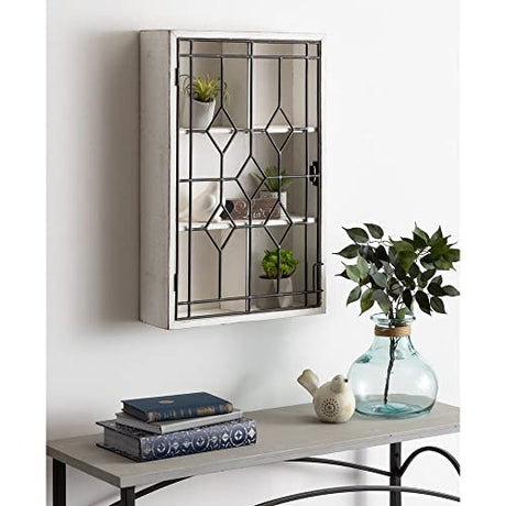 Kate and Laurel Megara Decorative Wooden Wall Hanging Curio Cabinet for Open Storage with Decorative Black Iron Door, Rustic Brown Kate and Laurel