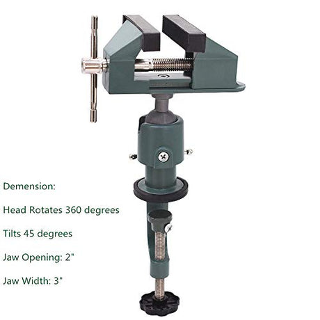 findmall Universal Table Vise 3" Aluminum Swivel Bench Vise 360 Degrees Rotating Fit for Holding Small Parts in Jewelry Hobby Model Making findmall