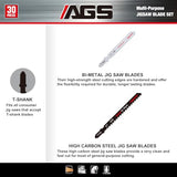 AGGRESSOR Jigsaw Blades Set 30 Piece,Assorted T-Shank Jig Saw Blades for Wood, Plastic and Metal Cutting,Multi-Purpose HCS/HSS Saw Blades AGGRESSOR