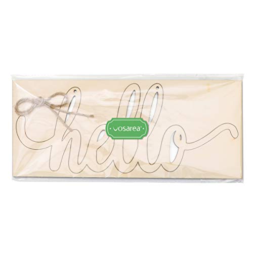 Vosarea Hello Wooden Letter,Hello Wood Hanging Sign,DIY Block Word Sign Wall Christmas Wreath Decor Wooden Door Art (13.7x5.3in) VOSAREA