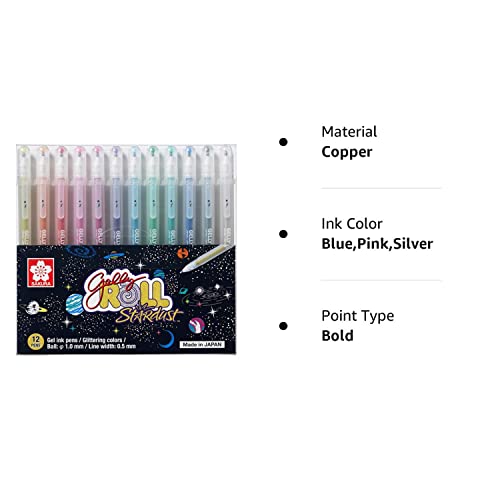 SAKURA Gelly Roll Stardust (Made in Japan) [Limited Edition] Gel Ink Pen Set - Bold Sparkling, Glittering & Assorted Colors 12Pens SAKURA