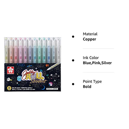 SAKURA Gelly Roll Stardust (Made in Japan) [Limited Edition] Gel Ink Pen Set - Bold Sparkling, Glittering & Assorted Colors 12Pens