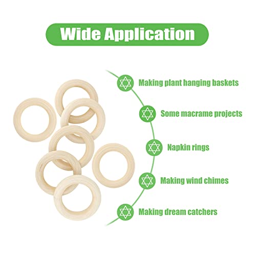 HANWER 50 Pcs Unfinished Wooden Rings for Crafts, Natural Wood Rings for DIY Without Paint, Wooden Rings for Macrame, Jewelry Making 55mm/2.2inch