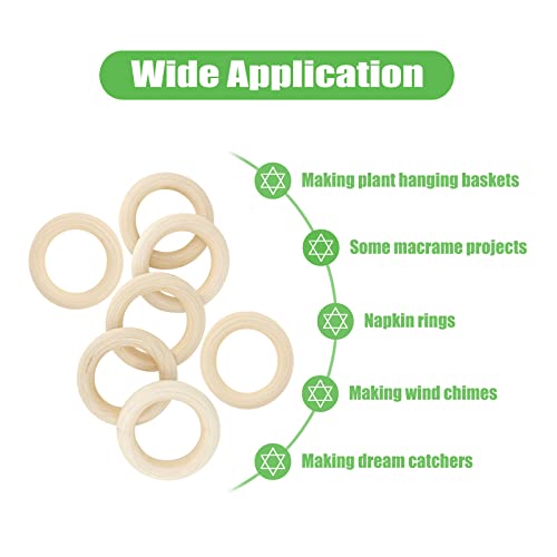 50 PCS Unfinished Wooden Rings for Crafts, Natural Wood Rings for DIY Without Paint, Wooden Rings for Macrame, Jewelry Making 55mm/2.2inch HANWER