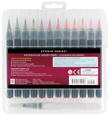 Studio Series Watercolor Brush Marker Pens (Set of 24 pens, plus bonus water brush), Great for Hand Lettering, Calligraphy, Manga, Comics, Adult PETER PAUPER PRESS