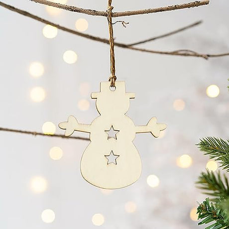 48 Pieces Wooden Christmas Ornaments Unfinished Wooden Christmas Trees, Snowmen, Angels, Snowflakes Cutouts Christmas Hanging Decoration Craft Gift Xonzmmk